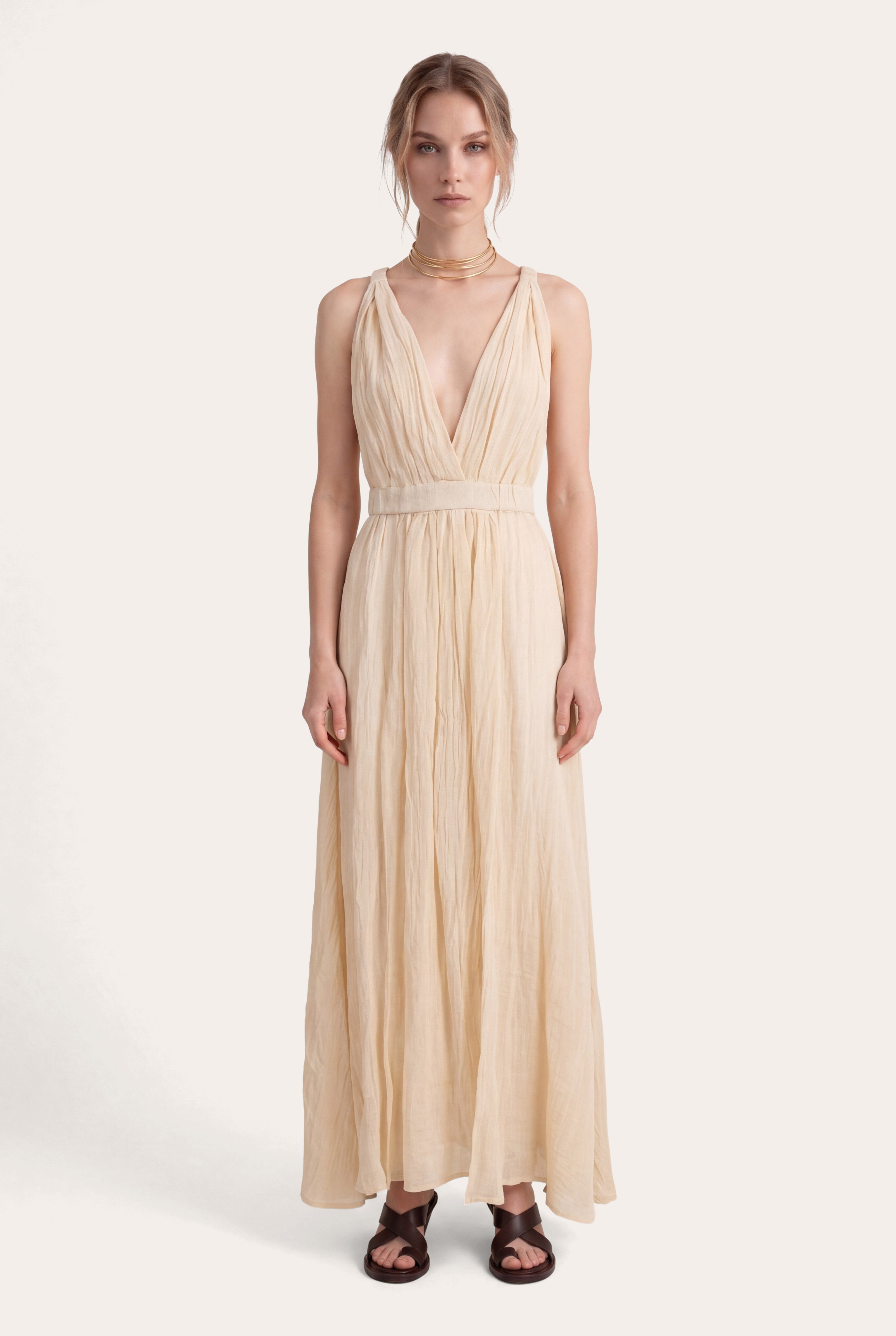 Linen Gauze Crinkle Sleaveless Dress