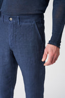 Linen Straight Leg Trousers - NAVY BLUE FADE - 36513 - 3