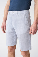 Striped Linen Bermuda Shorts - WHITE - 36514 - 3
