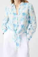 Printed Linen Tie-Front Shirt - 1
