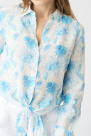 Printed Linen Tie-Front Shirt - PRINTED FABRIC - 36525 - 3