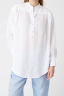 Linen Band Collar Blouse - 1