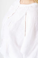 Linen Blouse with Embroidered inserts - WHITE - 36531 - 3