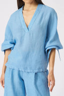 Linen V-Neck Blouse with Tie Cuffs - NIAGARA - 36532 - 1