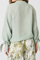 Linen V-Neck Blouse with Tie Cuffs - PISTACHE SOFT FADE - 36533 - 2