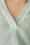 Linen V-Neck Blouse with Tie Cuffs - PISTACHE SOFT FADE - 36533 - 3