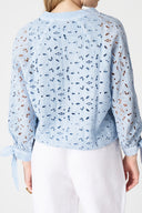 Embroidered Linen V-Neck Blouse with Tie Cuffs - 2