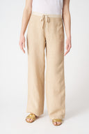 Linen Wide-Leg Drawstring Trousers - 1