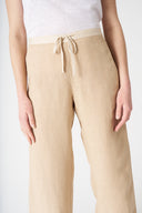 Linen Wide-Leg Drawstring Trousers - ALMOND - 36539 - 3