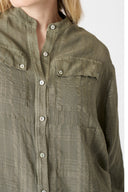 Textured Linen Long Shirt Dress - CACTUS - 36548 - 3