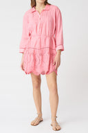 Embroidered Linen Mini Shirt Dress - 1