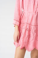 Embroidered Linen Mini Shirt Dress - GERANIUM SOF FADE - 36550 - 3