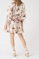 Printed Linen Mini Shirt Dress with Tie Cuffs - 2