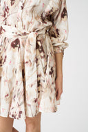 Printed Linen Mini Shirt Dress with Tie Cuffs - WASHED-PINK PRINT - 36551 - 3