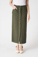 Embroidered Linen Button-Down Midi Skirt - 1