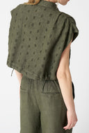 Embroidered Linen Cropped Sleeveless Shirt - 2
