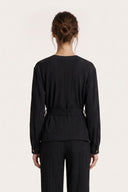 Plissé Wool-Viscose Belted Kimono Top - BLACK - 37153 - 2