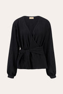 Plissé Wool-Viscose Belted Kimono Top - BLACK - 37153 - 4