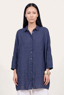 Relaxed Fit Oversized Long Linen Shirt - 1