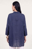 Relaxed Fit Oversized Long Linen Shirt - NAVY BLUE  - 35884 - 3