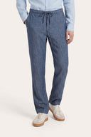 Regular Fit Drawstring Linen Trousers - WASHED BLU - 36360 - 1