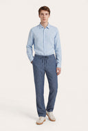 Regular Fit Drawstring Linen Trousers - WASHED BLU - 36360 - 2