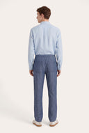 Regular Fit Drawstring Linen Trousers - WASHED BLU - 36360 - 4