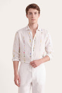 Contemporary Fit Printed Linen Shirt - WHITE - 33520 - 1
