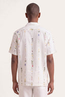 Short-Sleeved Regular Fit Printed Linen Shirt - WHITE - 33525 - 3