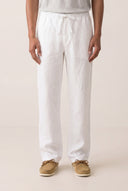 Regular Fit Elasticated Waist Linen Trousers - WHITE - 35878 - 1