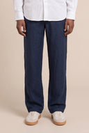 Regular Fit Elasticated Waist Linen Trousers - NAVY BLUE  - 35879 - 1