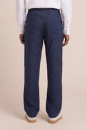 Regular Fit Elasticated Waist Linen Trousers - NAVY BLUE  - 35879 - 3