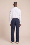 Regular Fit Elasticated Waist Linen Trousers - NAVY BLUE  - 35879 - 4