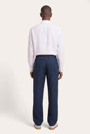 Regular Fit Elasticated Waist Linen Trousers - NAVY BLUE  - 35879 - 4