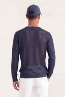 Regular Fit Linen Knit Crewneck - NAVY BLUE  - 33541 - 3