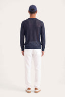Regular Fit Linen Knit Crewneck - NAVY BLUE  - 33541 - 4
