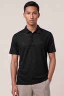 Linen Jersey Polo Shirt - BLACK SOLI - 33561 - 1