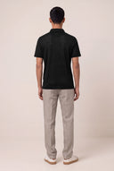 Linen Jersey Polo Shirt - BLACK SOLI - 33561 - 4