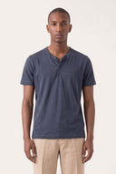 Regular Fit Linen Jersey Henley Shirt - NAVY BLUE  - 35157 - 1