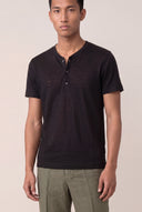 Regular Fit Linen Jersey Henley Shirt - BLACK SOLI - 33571 - 1