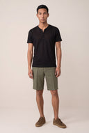 Regular Fit Linen Jersey Henley Shirt - BLACK SOLI - 33571 - 2