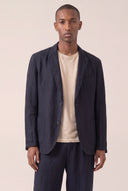 Two Button Slim Fit Tailored Linen Blazer - MARINE - 33572 - 1