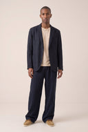 Two Button Slim Fit Tailored Linen Blazer - MARINE - 33572 - 2