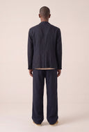 Two Button Slim Fit Tailored Linen Blazer - MARINE - 33572 - 4