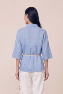 Short-Sleeved Boxy Linen Shirt - PACIFIC SO - 35160 - 3