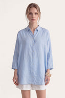 Relaxed Fit Oversized Long Linen Shirt - PLACID BLU - 35882 - 1