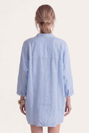 Relaxed Fit Oversized Long Linen Shirt - PLACID BLU - 35882 - 3