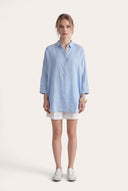 Relaxed Fit Oversized Long Linen Shirt - PLACID BLU - 35882 - 2