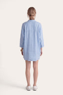 Relaxed Fit Oversized Long Linen Shirt - PLACID BLU - 35882 - 4