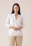 Regular Fit Pleated Linen Blouse - 1